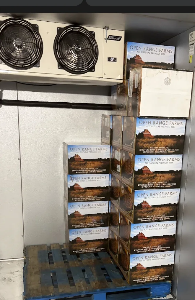 Premium beef cases ready for pickup and delivery