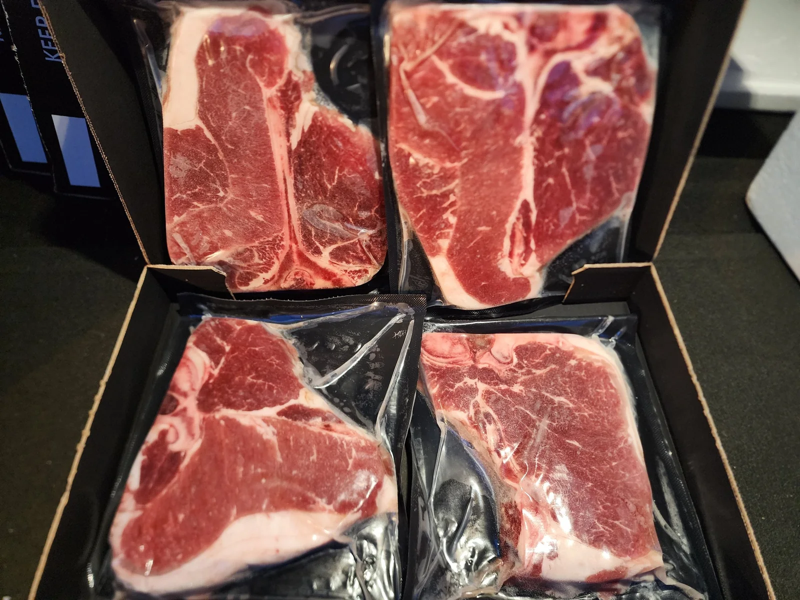 Real vacuum-sealed T-Bone steaks